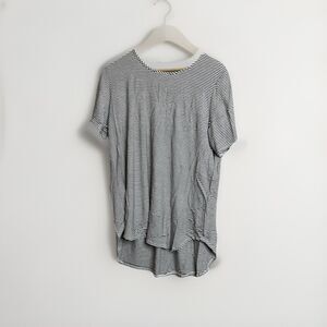 Workshop Republic Clothing Womens Top Hi Lo Plus OX White Striped Short Sleeve